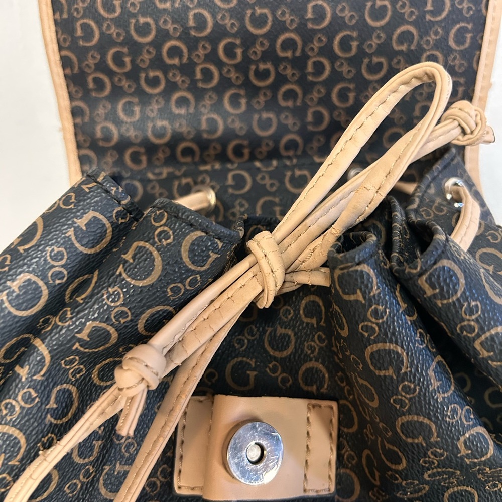 Guess Monogram Drawstring Backpack Brown + Tan - image 6